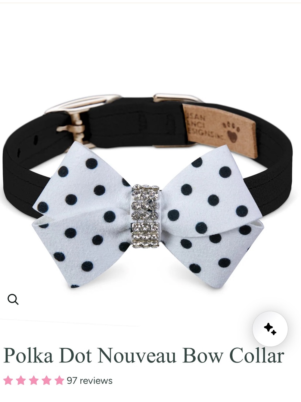 Susan Lanci Polka Dot Nouveau Bow Collar Black Dog Collar White small